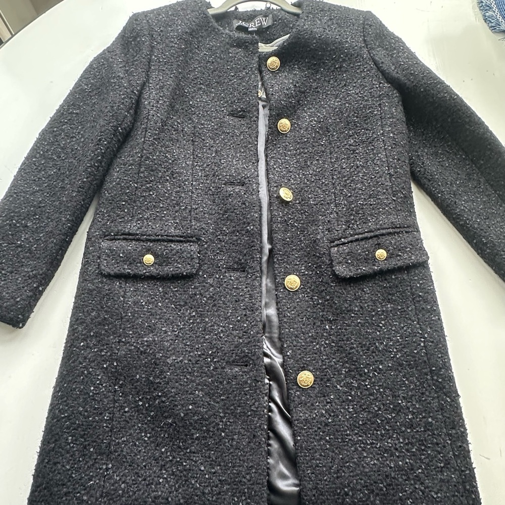 Black Tweed Coat with Gold Buttons